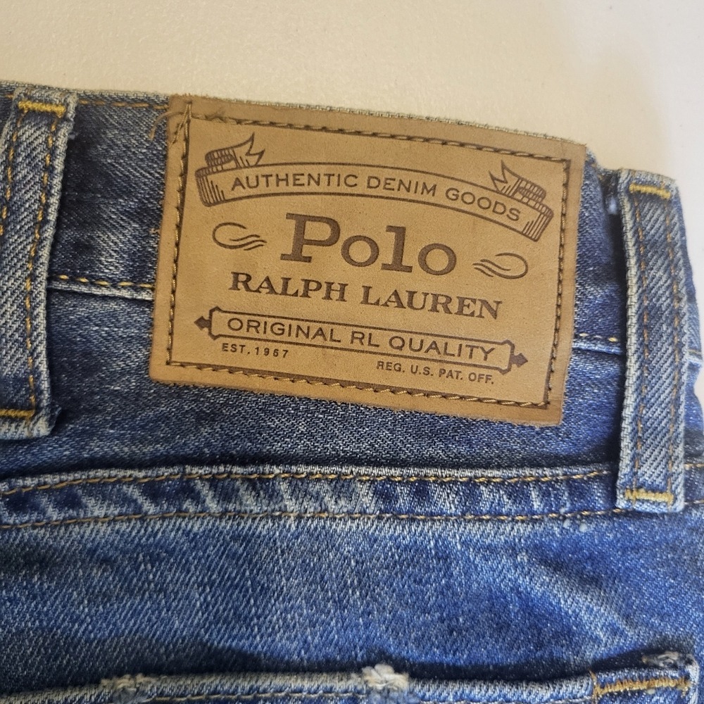 Polo Ralph Lauren Varick Slim Straight Mens Jeans 38x32 Medium Wash Distressed - Picture 4 of 14